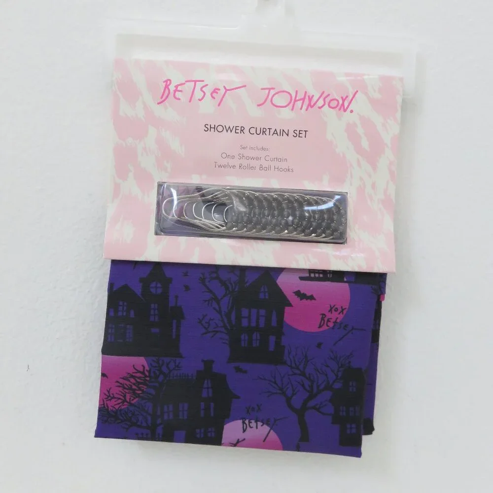 (#114) Betsey Johnson Shower Curtain Haunted Mansion House Halloween 12 Hooks